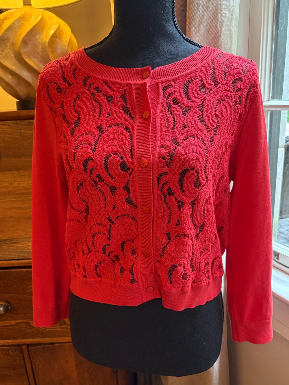 Cluny Red Lace Front-Button Women's Cardigan - Size M